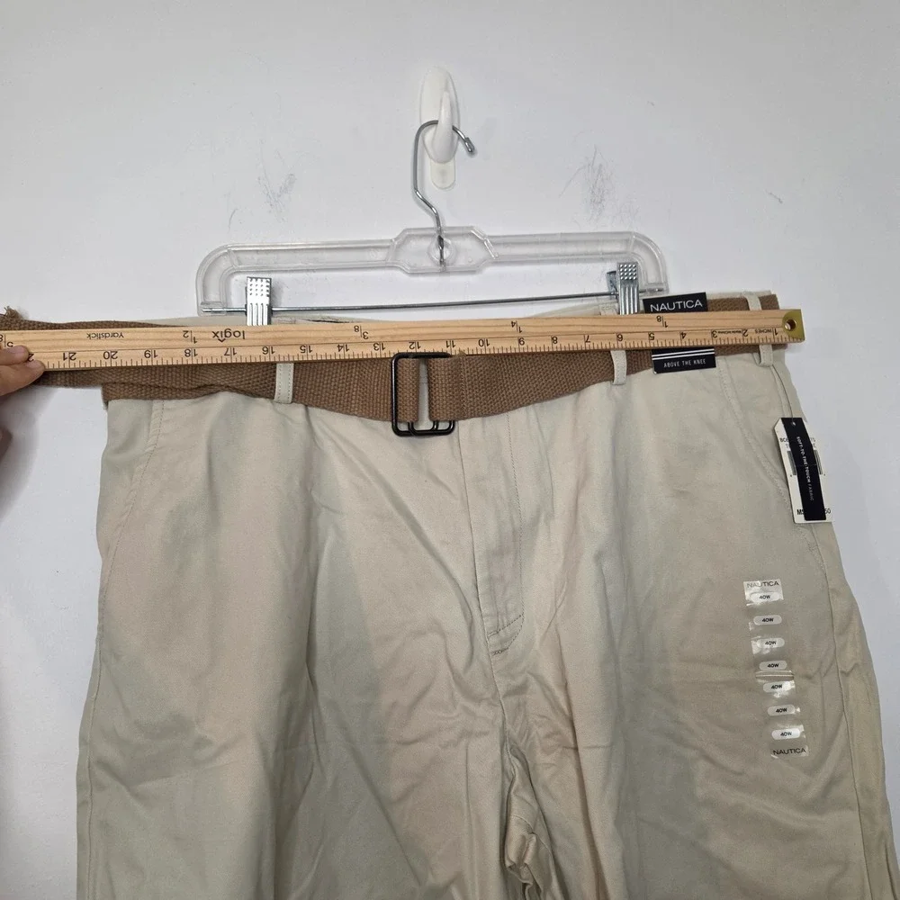 Nautica Mens Belted Deck Shorts Size 40 Khaki Beige Above The Knee New With Tags